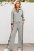 Striped Quarter Zip Contrast Trim Wide Leg Pant Set